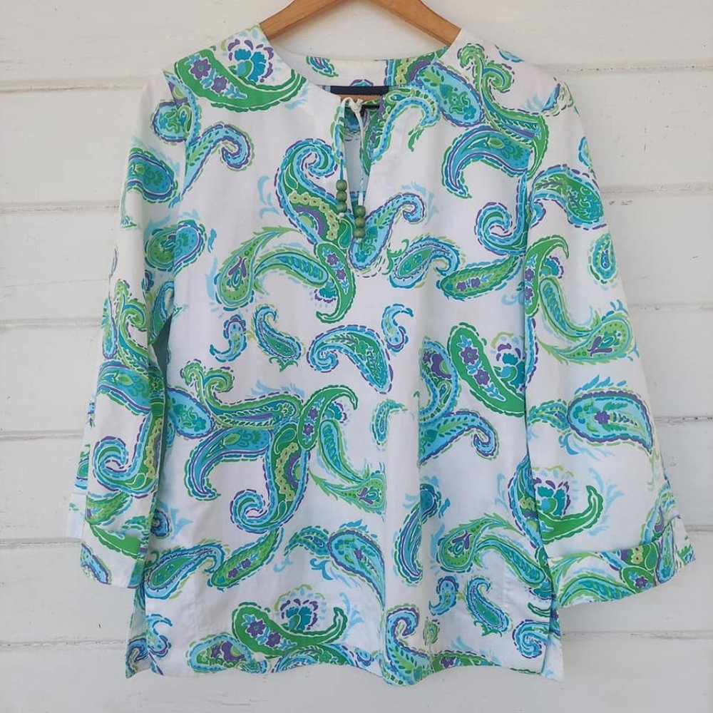 Boho Tunic Style Long Sleeve Paisley Blouse Size Medium